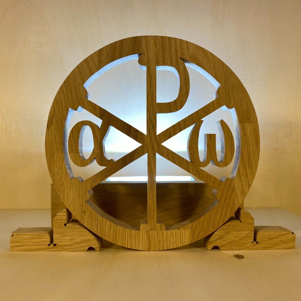 Chrisme / Monogramme du Christ / symbole des premiers chrétiens en bois de chêne